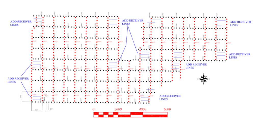 Survey design showing added receiver lines